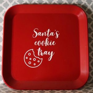 Red plastic santa’s cookie tray